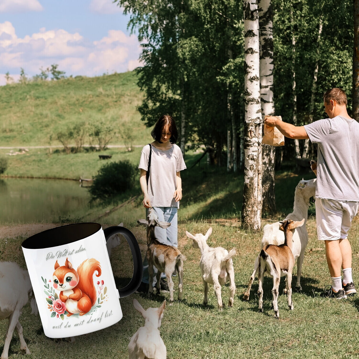 Eichhörnchen Kaffeebecher mit Spruch Welt schön da du dabei