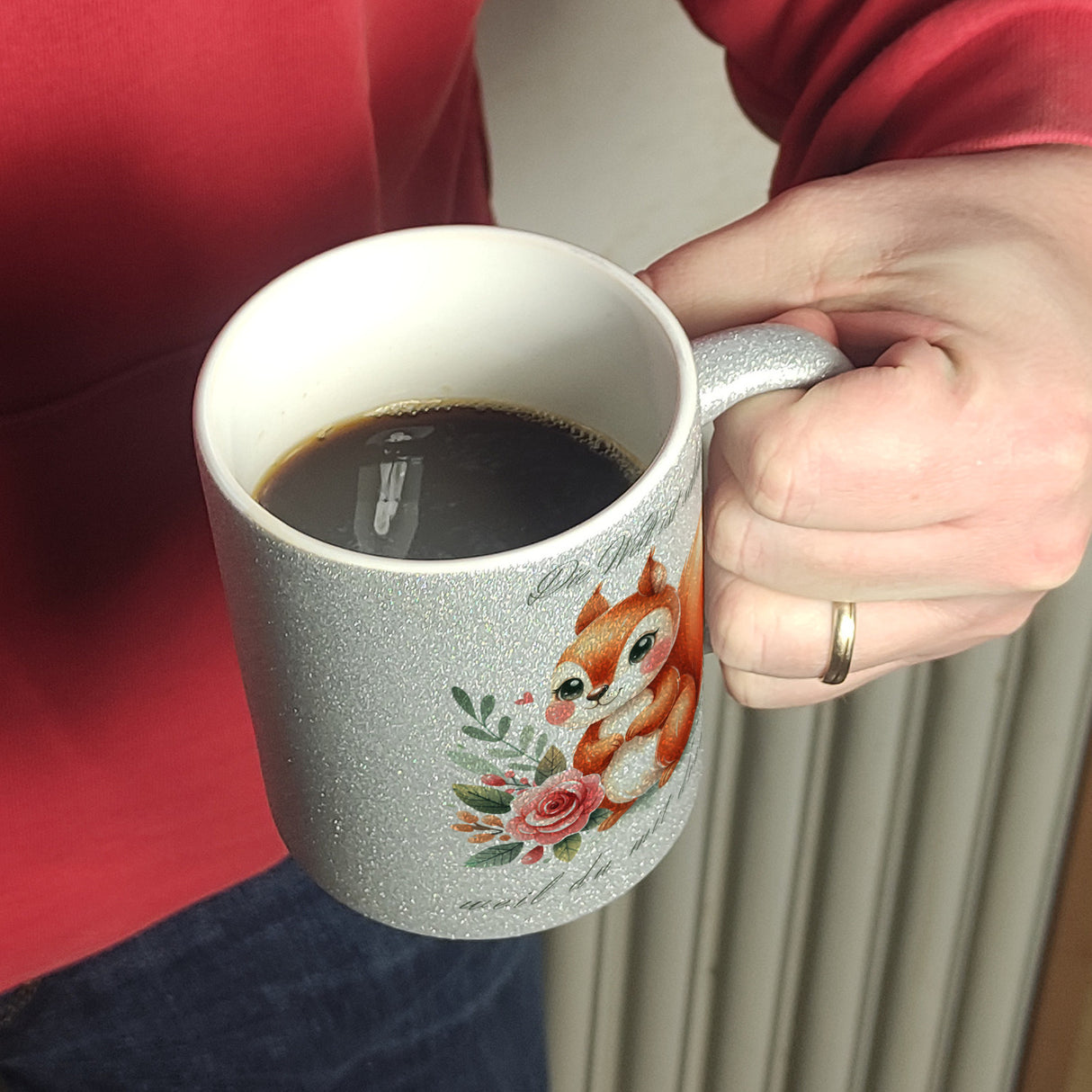 Eichhörnchen Kaffeebecher mit Spruch Welt schön da du dabei