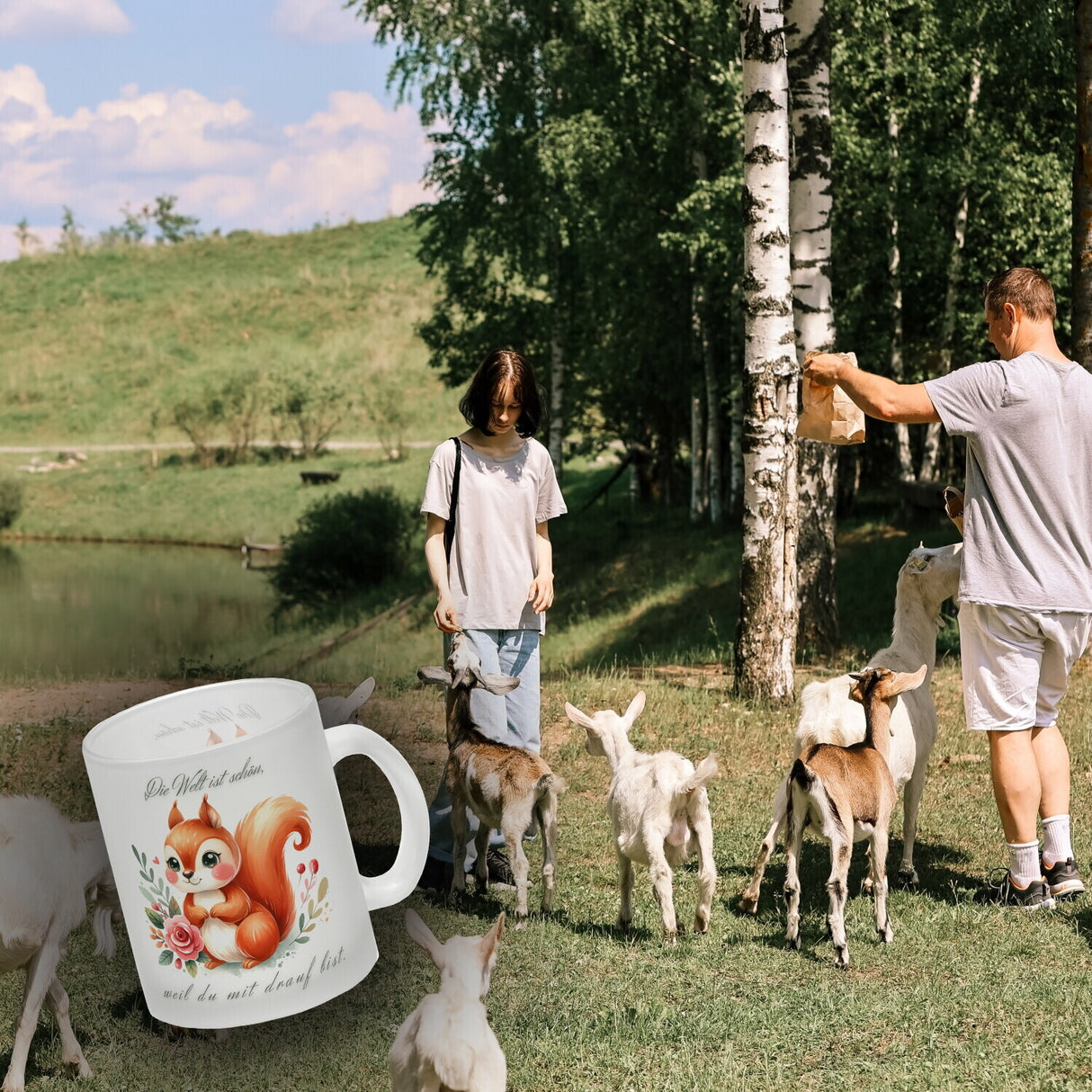 Eichhörnchen Kaffeebecher mit Spruch Welt schön da du dabei