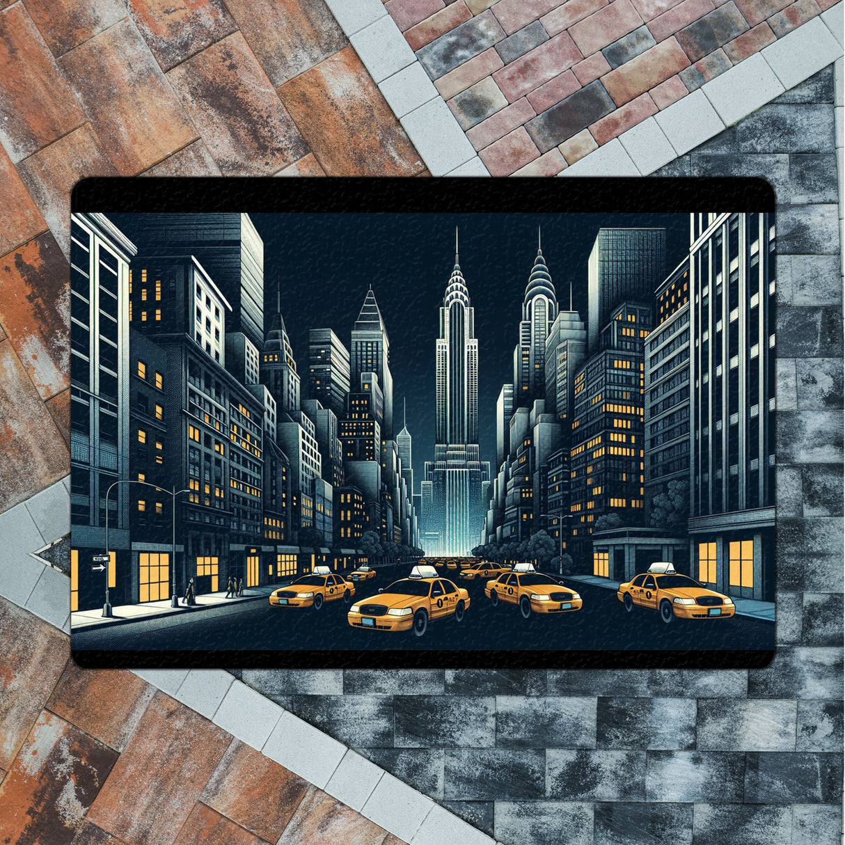 New Yorker Häuserschlucht und Taxis Fußmatte in 35x50 cm ohne Rand