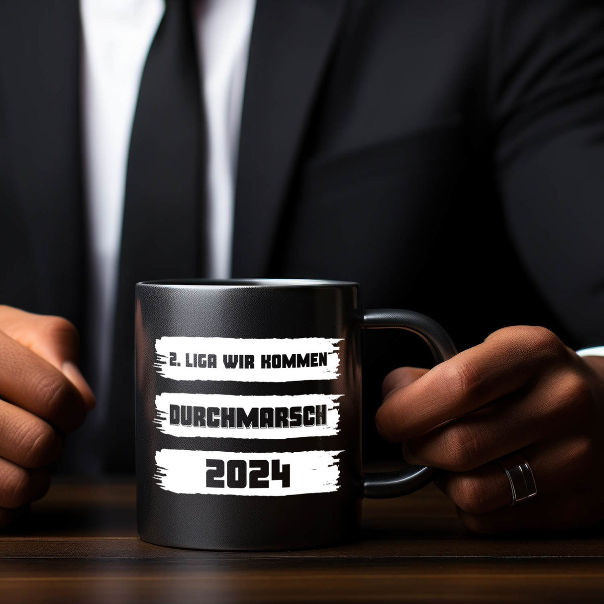 Ulm Aufstieg Tasse in Schwarz mit Spruch 2. Liga wir kommen - Durchmarsch 2024