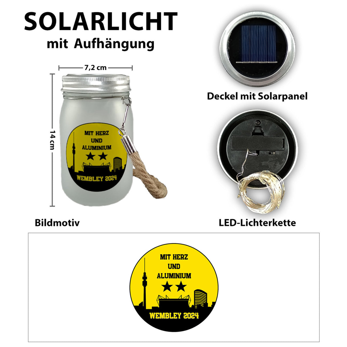 Dortmund Finale Wembley 2024 Solarlicht mit Spruch Mit Herz und Aluminium