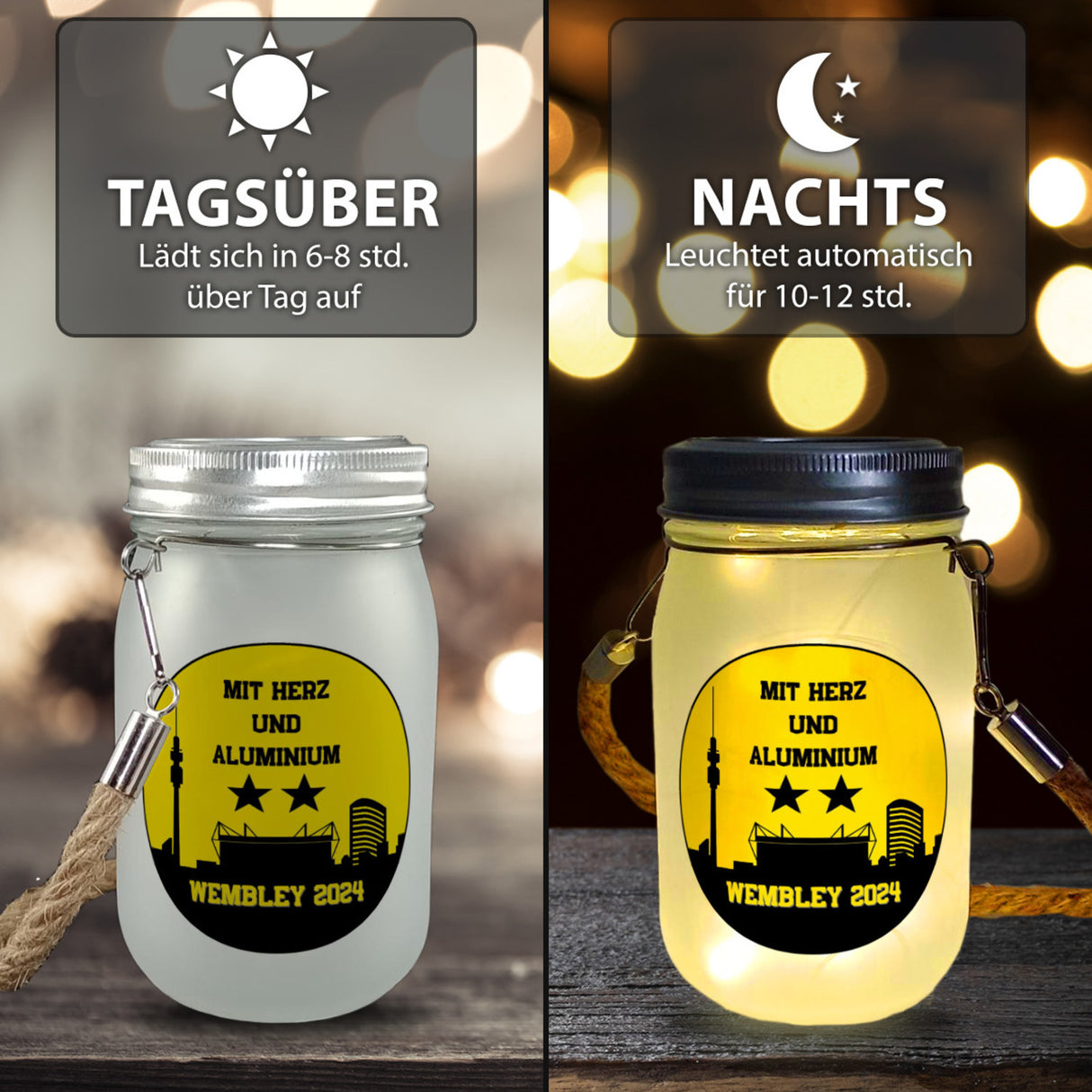 Dortmund Finale Wembley 2024 Solarlicht mit Spruch Mit Herz und Aluminium