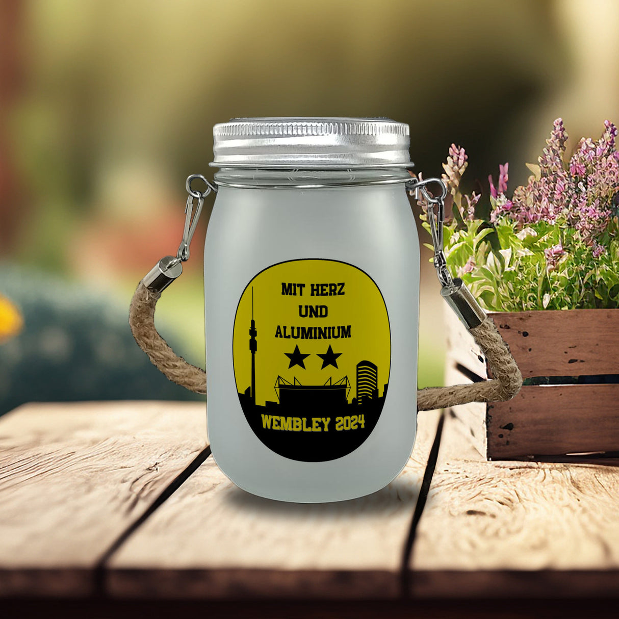 Dortmund Finale Wembley 2024 Solarlicht mit Spruch Mit Herz und Aluminium