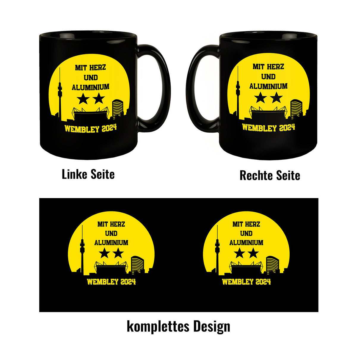 Dortmund Finale Wembley 2024 Tasse in Schwarz mit Spruch Mit Herz und Aluminium