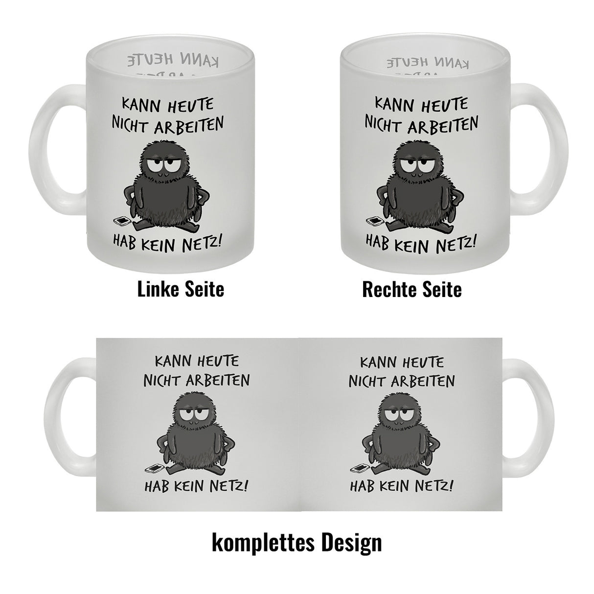 Hary die Spinne Kaffeebecher mit Spruch Heute arbeitsunfähig - kein Netz