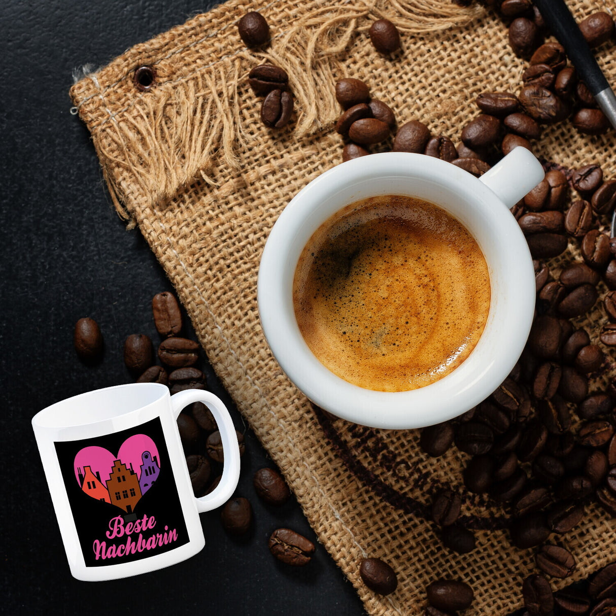 Nachbarschaft Kaffeebecher mit Spruch Beste Nachbarin