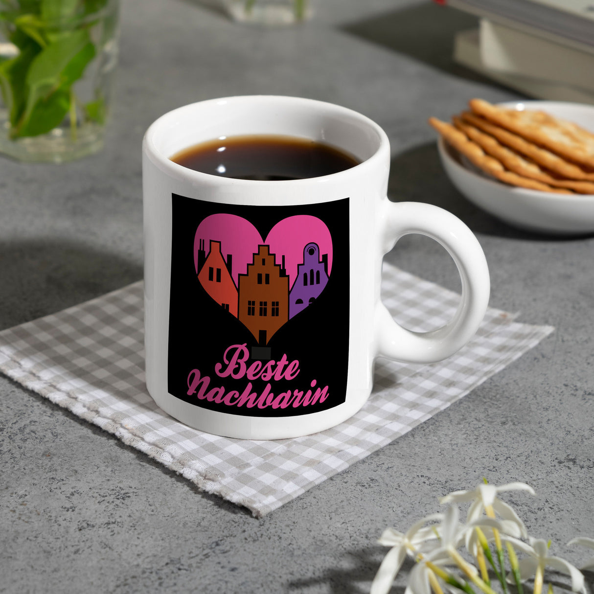 Nachbarschaft Kaffeebecher mit Spruch Beste Nachbarin