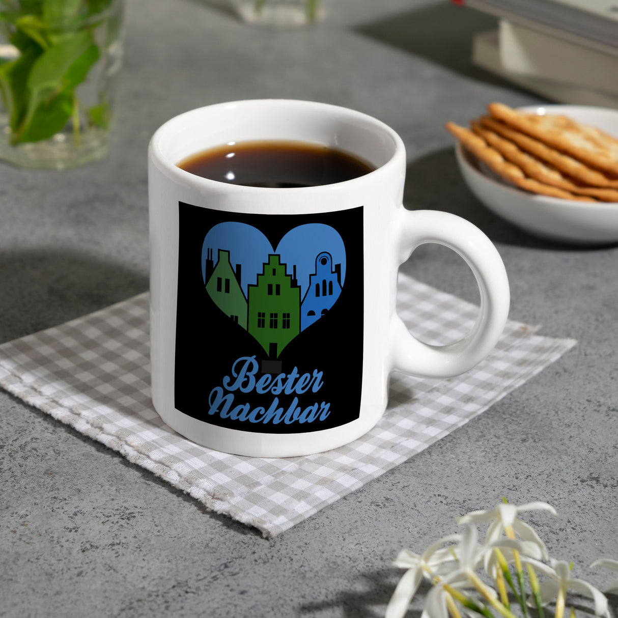 Nachbarschaft Kaffeebecher mit Spruch Bester Nachbar