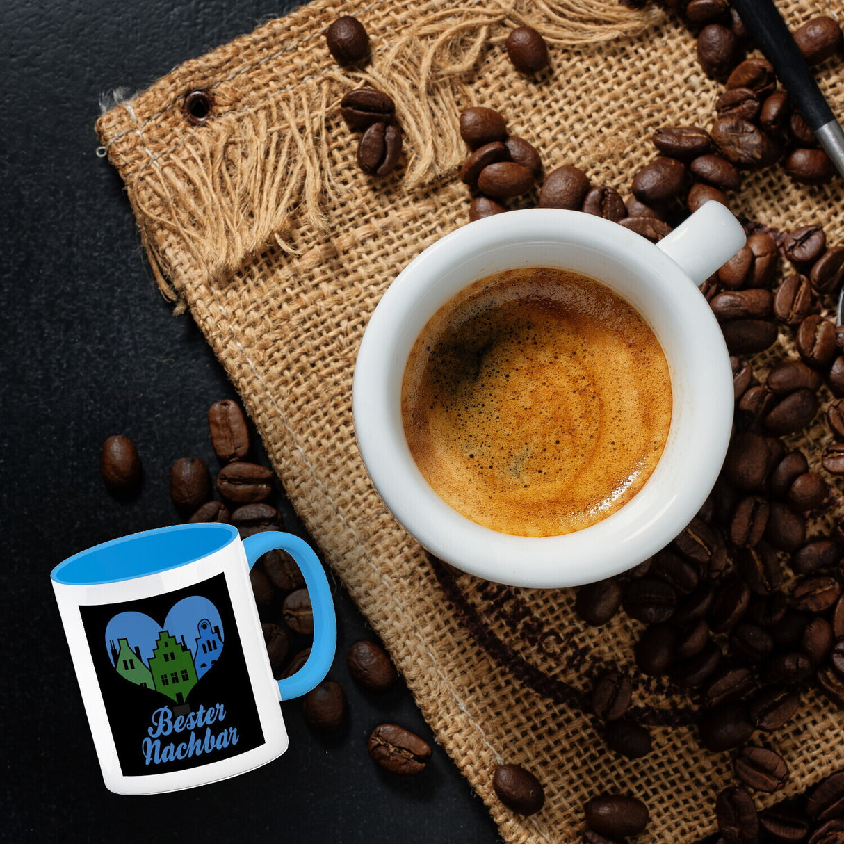 Nachbarschaft Kaffeebecher mit Spruch Bester Nachbar