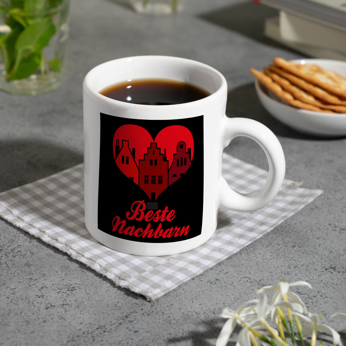 Nachbarschaft Kaffeebecher mit Spruch Beste Nachbarn