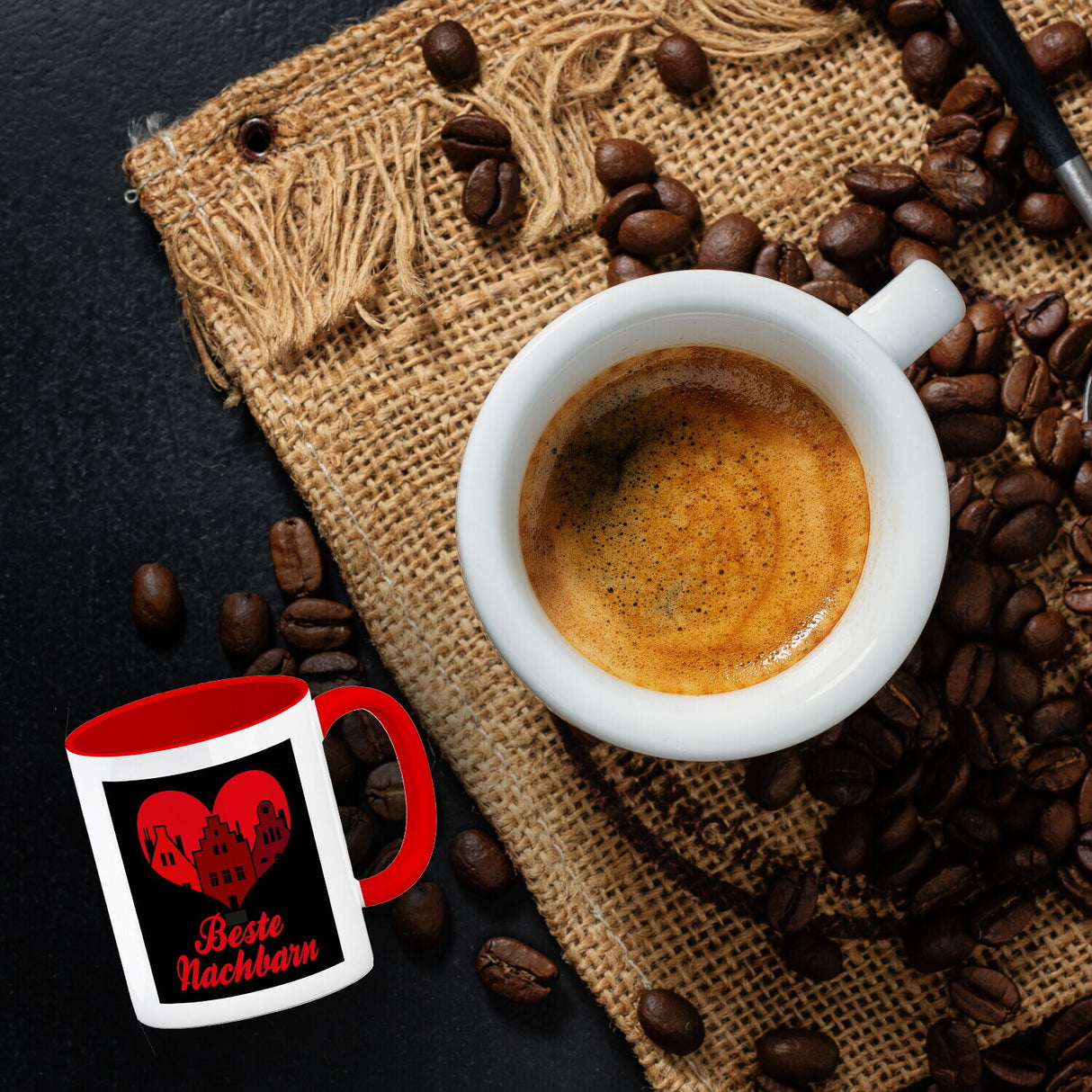 Nachbarschaft Kaffeebecher mit Spruch Beste Nachbarn