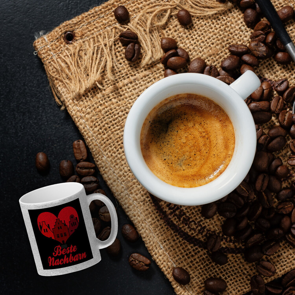 Nachbarschaft Kaffeebecher mit Spruch Beste Nachbarn