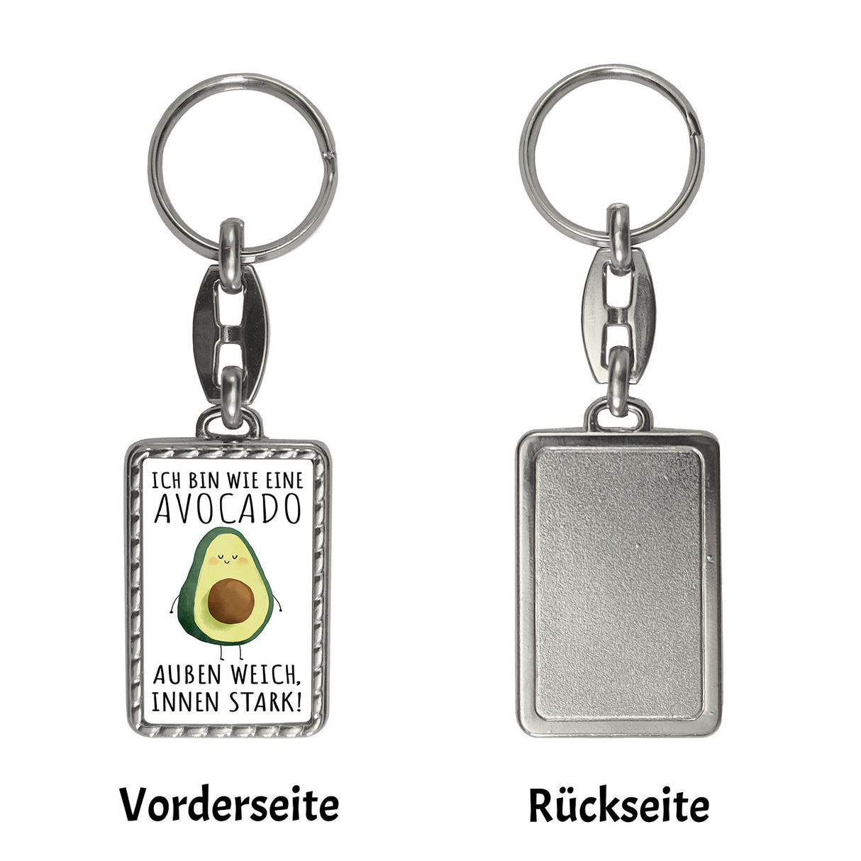Avocado Schlüsselanhänger mit Spruch Wie Avocado außen weich innen stark