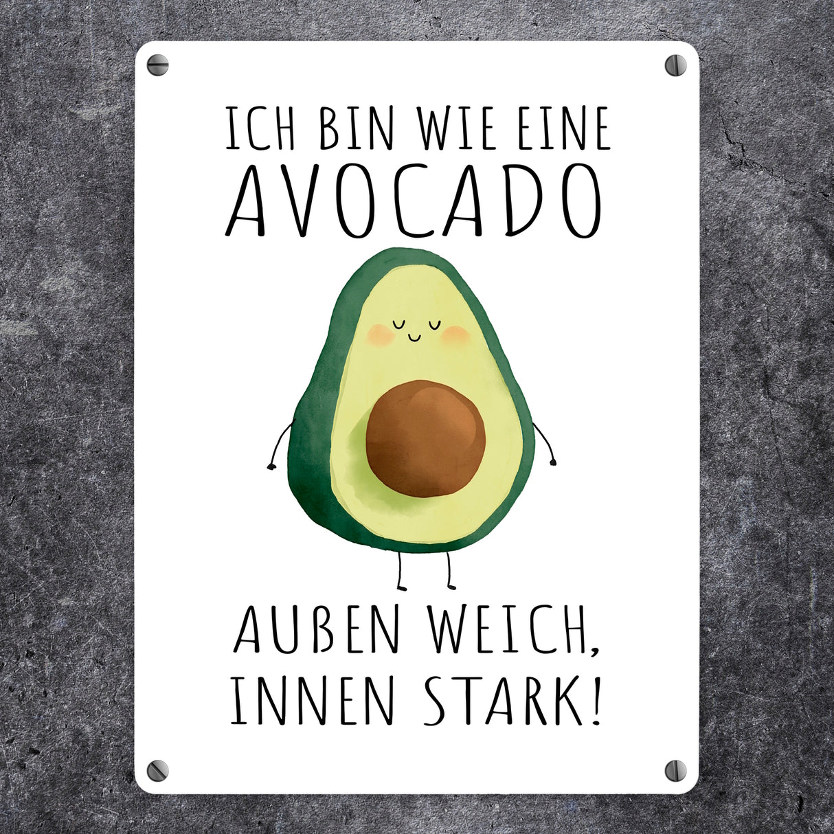 Avocado Metallschild in 15x20 cm mit Spruch Wie Avocado außen weich innen stark
