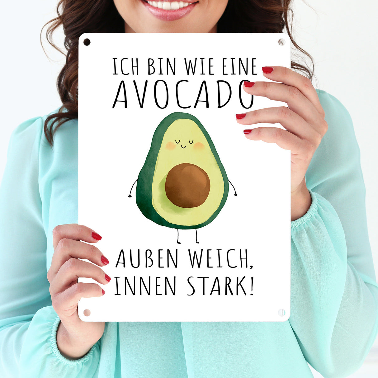 Avocado Metallschild in 15x20 cm mit Spruch Wie Avocado außen weich innen stark