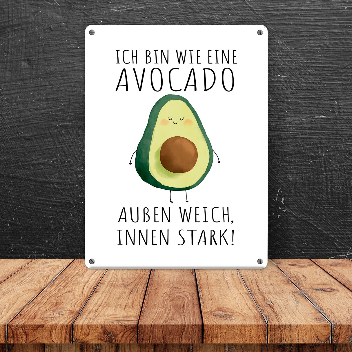 Avocado Metallschild in 15x20 cm mit Spruch Wie Avocado außen weich innen stark