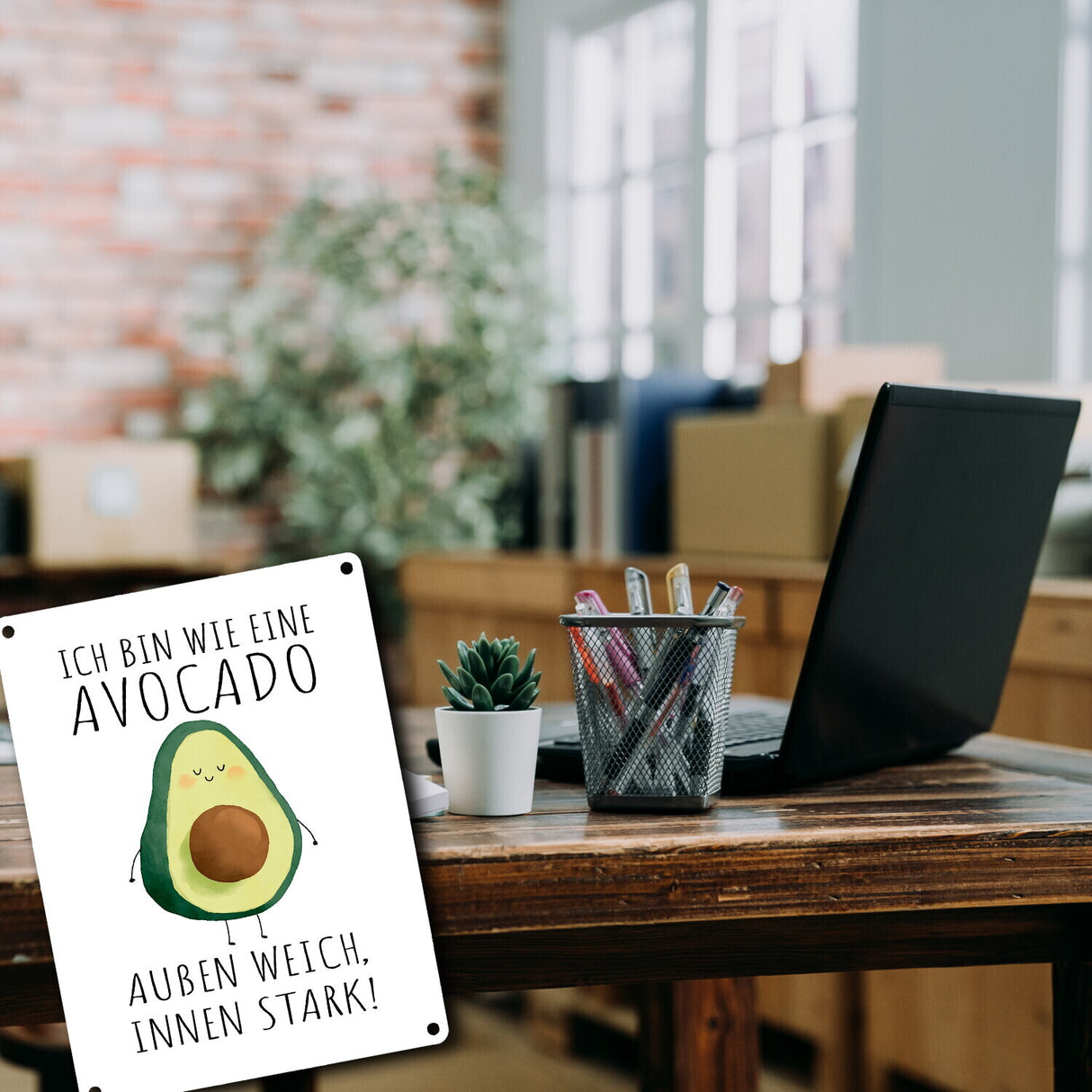 Avocado Metallschild in 15x20 cm mit Spruch Wie Avocado außen weich innen stark