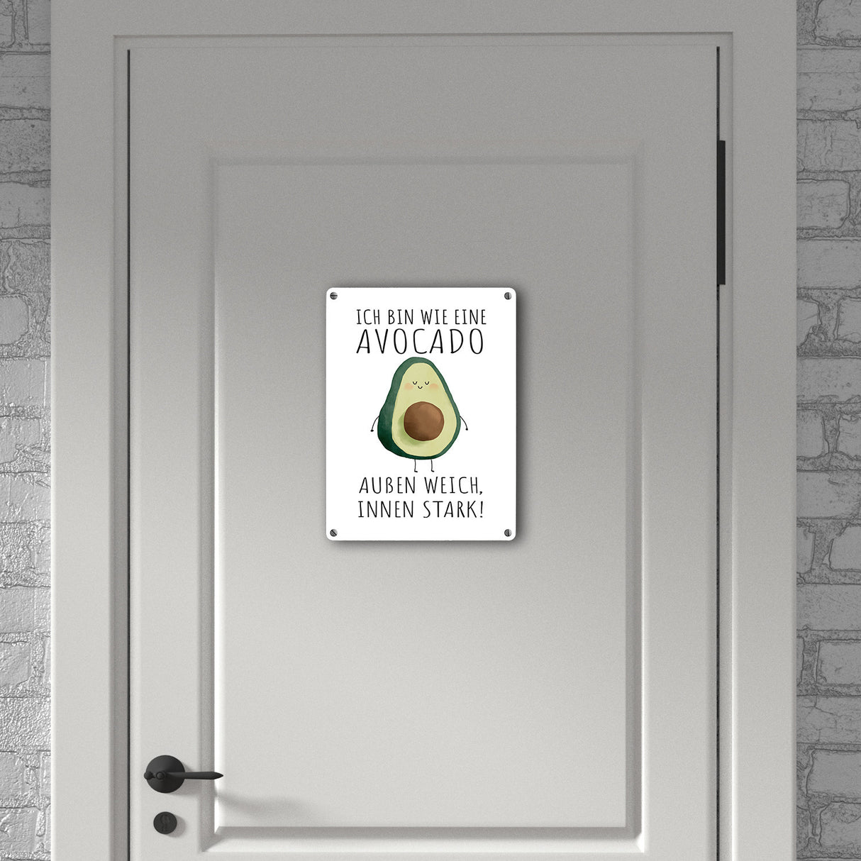 Avocado Metallschild in 15x20 cm mit Spruch Wie Avocado außen weich innen stark
