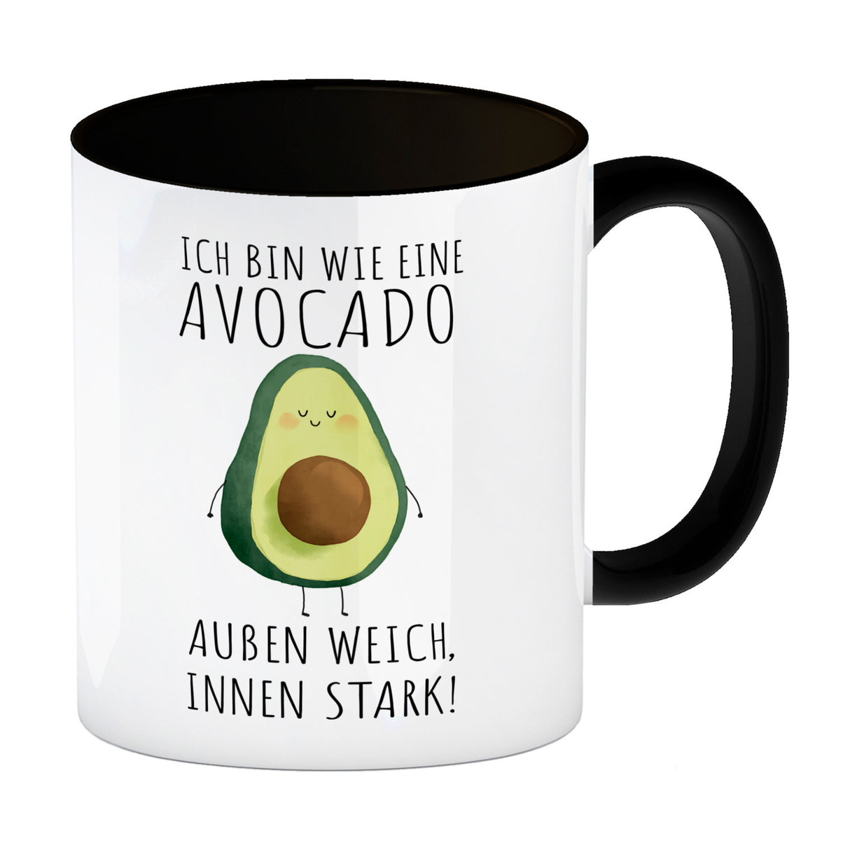 Avocado Kaffeebecher mit Spruch Außen weich innen stark wie Avocado