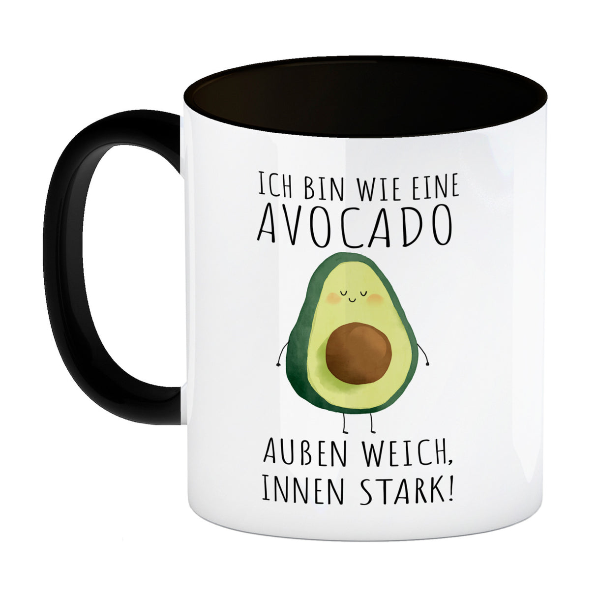 Avocado Kaffeebecher mit Spruch Außen weich innen stark wie Avocado