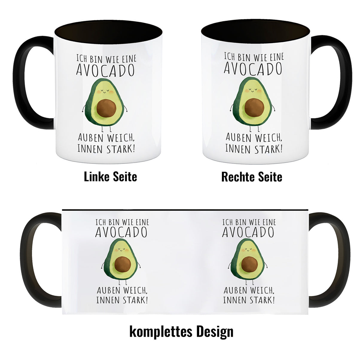 Avocado Kaffeebecher mit Spruch Außen weich innen stark wie Avocado