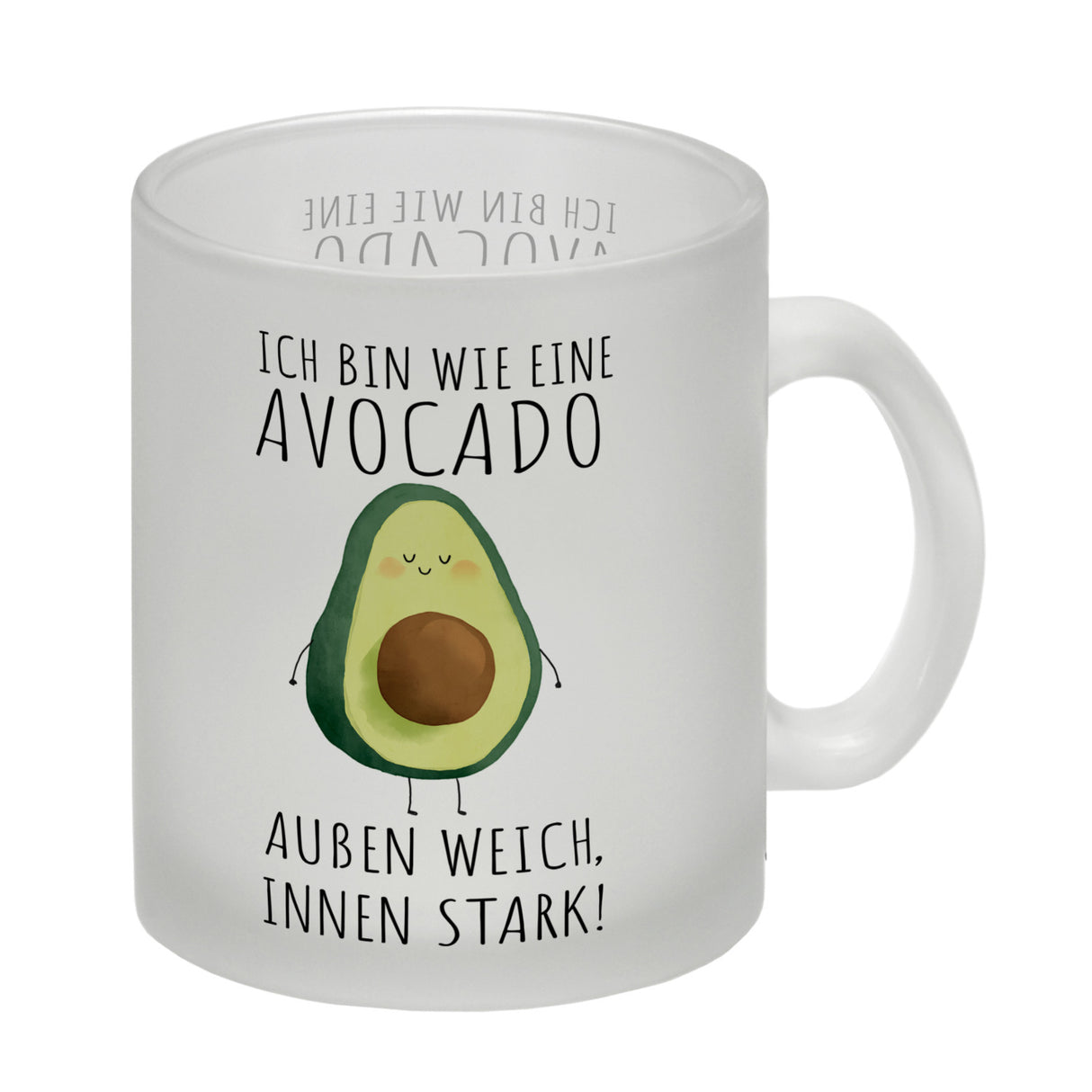 Avocado Kaffeebecher mit Spruch Außen weich innen stark wie Avocado