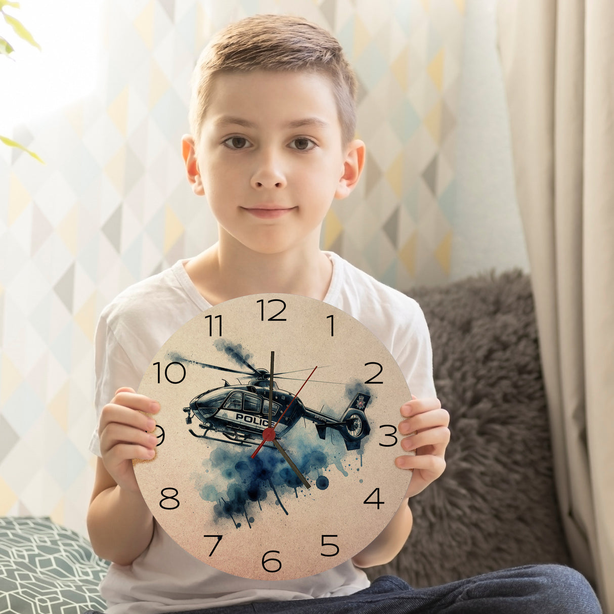 Police Hubschrauber Wanduhr