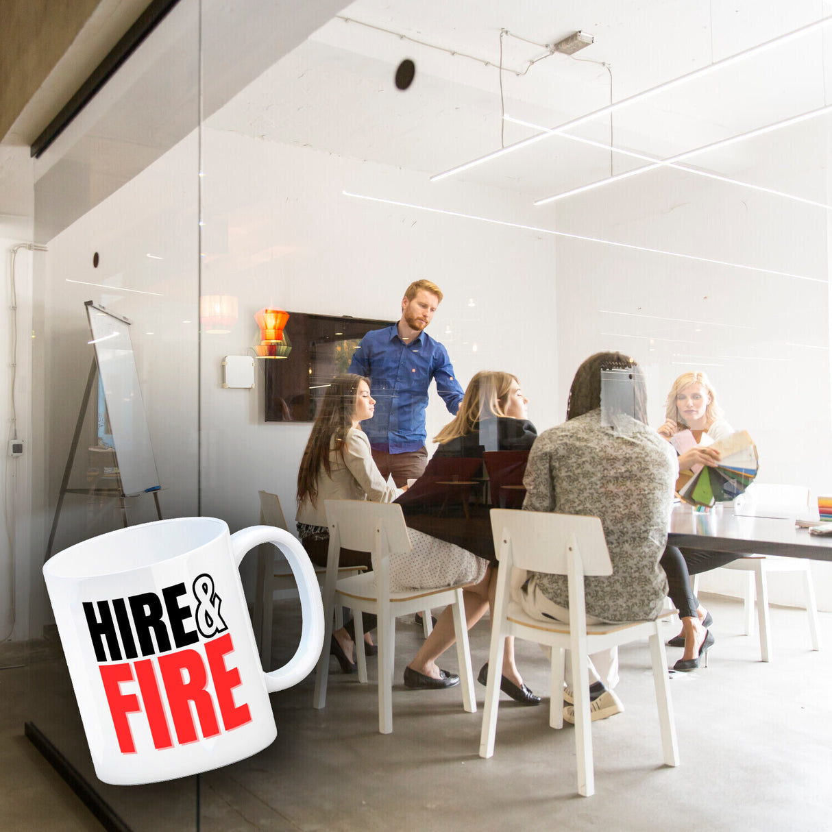 Chef und Boss Kaffeebecher mit Spruch Hire & fire