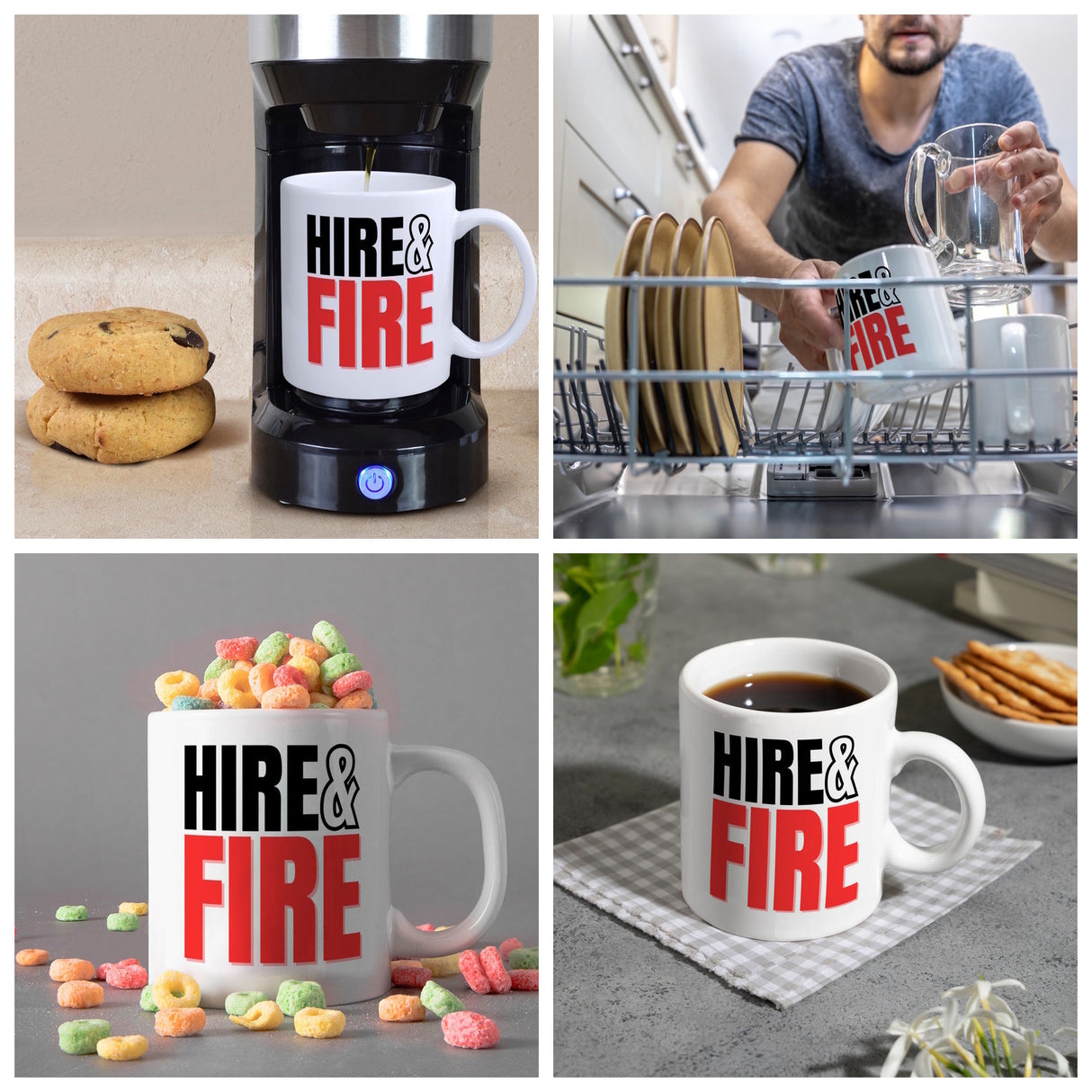 Chef und Boss Kaffeebecher mit Spruch Hire & fire