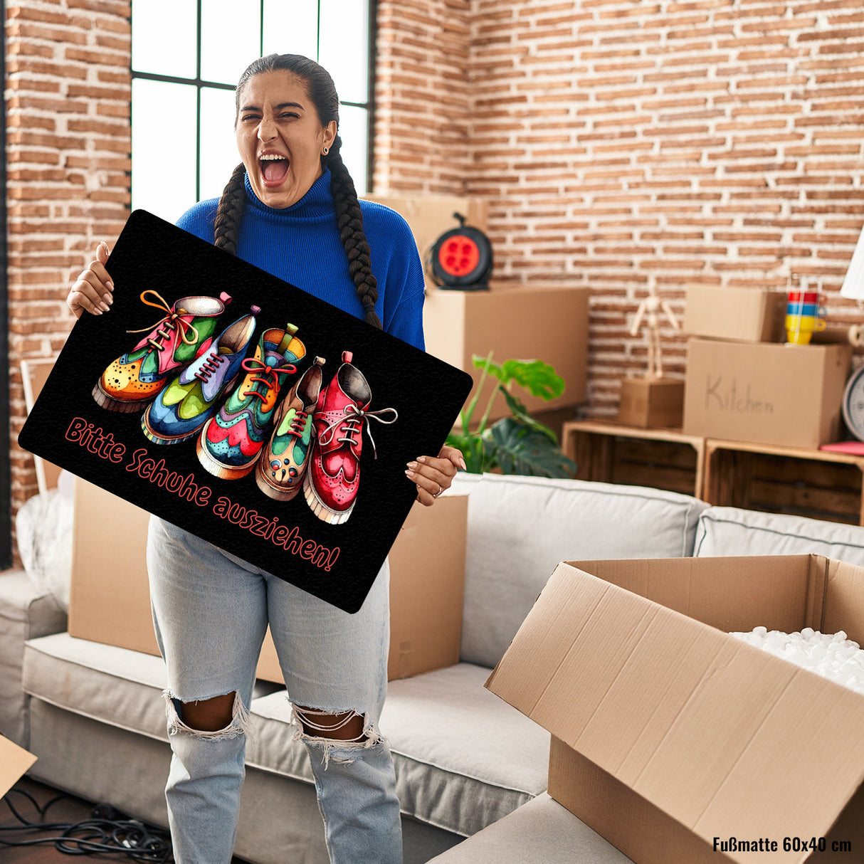 Schuhe ausziehen Fußmatte in 35x50 cm ohne Rand mit Spruch Bitte Schuhe ausziehen