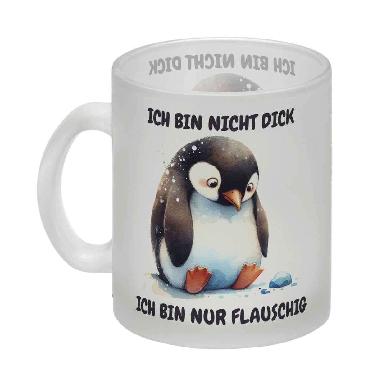 Flauschiger Pinguin Kaffeebecher mit Spruch Nicht dick nur flauschig
