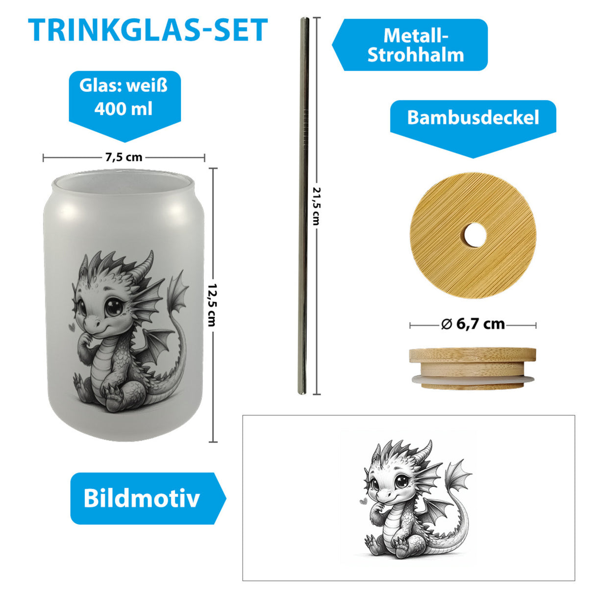 niedlicher Babydrache Trinkglas mit Bambusdeckel