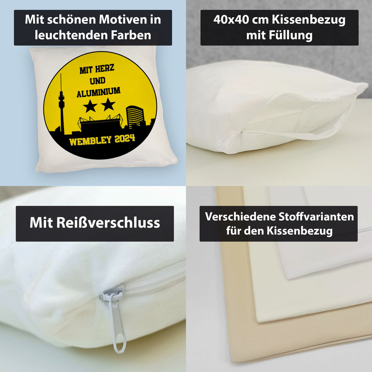 Dortmund Finale Wembley 2024 Kissen mit Spruch Mit Herz und Aluminium
