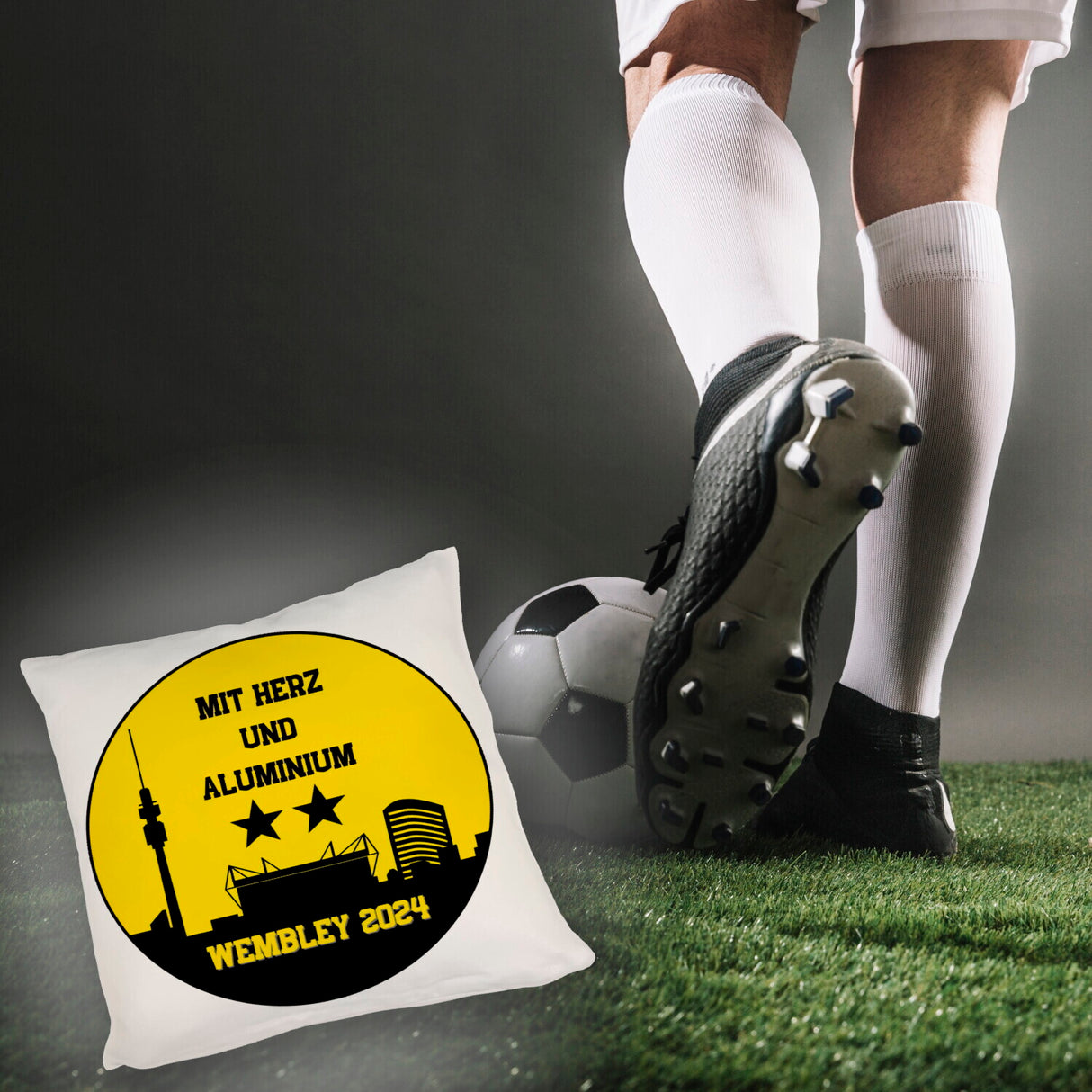 Dortmund Finale Wembley 2024 Kissen mit Spruch Mit Herz und Aluminium