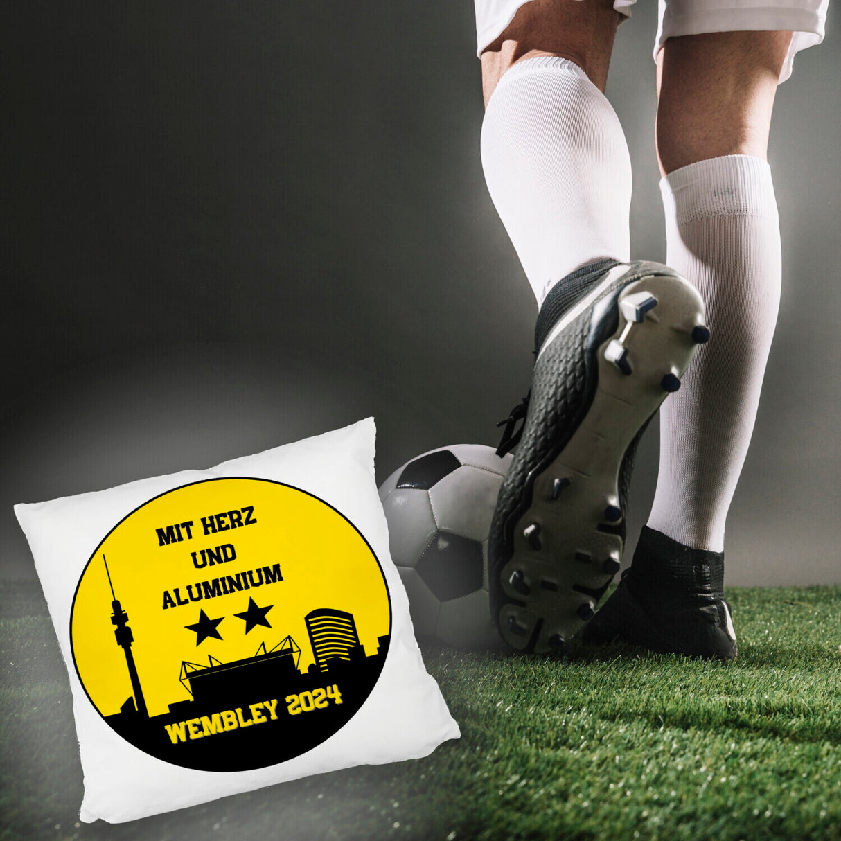 Dortmund Finale Wembley 2024 Kissen mit Spruch Mit Herz und Aluminium