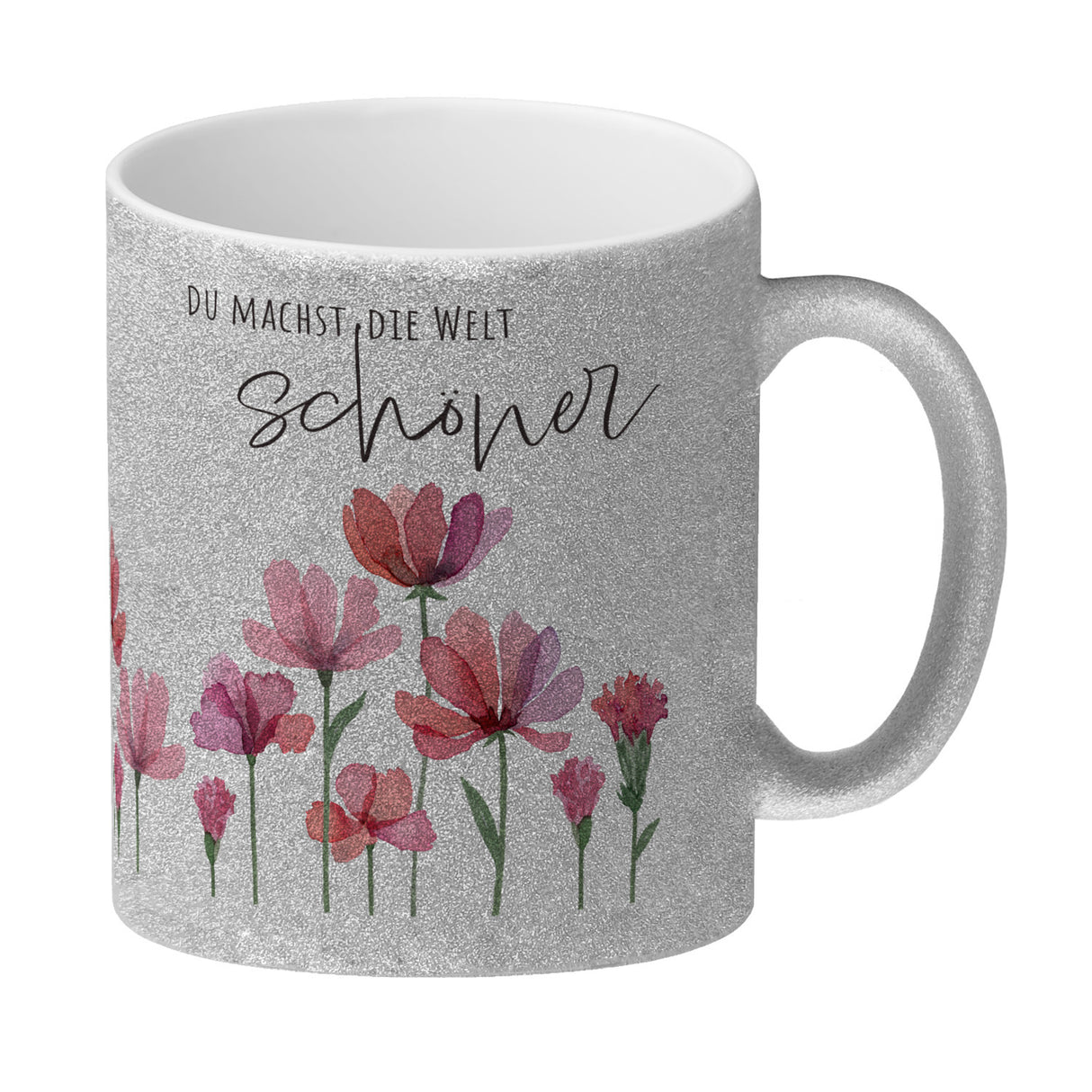 Aquarell Blumen Kaffeebecher mit Spruch Du machst die Welt schöner
