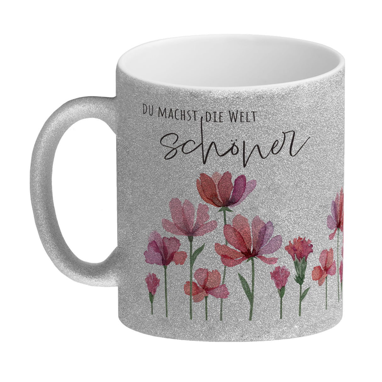 Aquarell Blumen Kaffeebecher mit Spruch Du machst die Welt schöner