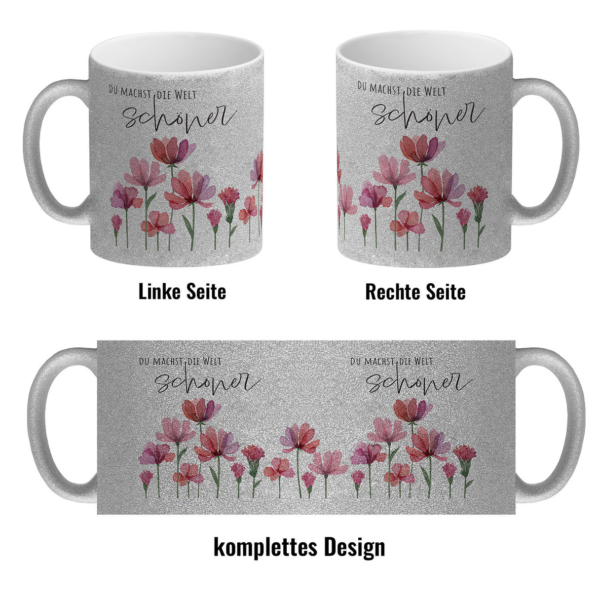 Aquarell Blumen Kaffeebecher mit Spruch Du machst die Welt schöner