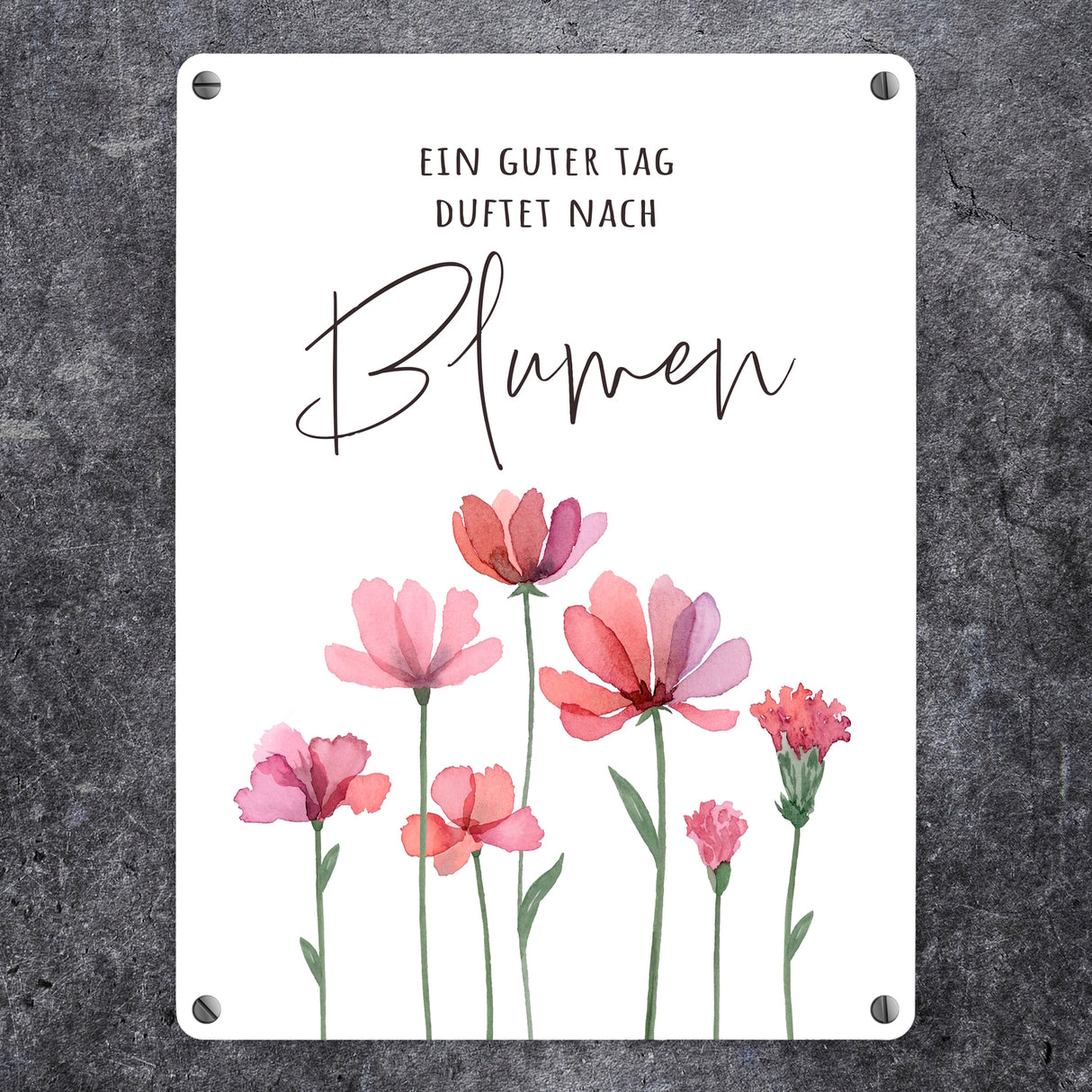 Aquarell Blumen Metallschild in 15x20 cm mit Spruch Ein guter Tag duftet nach Blumen