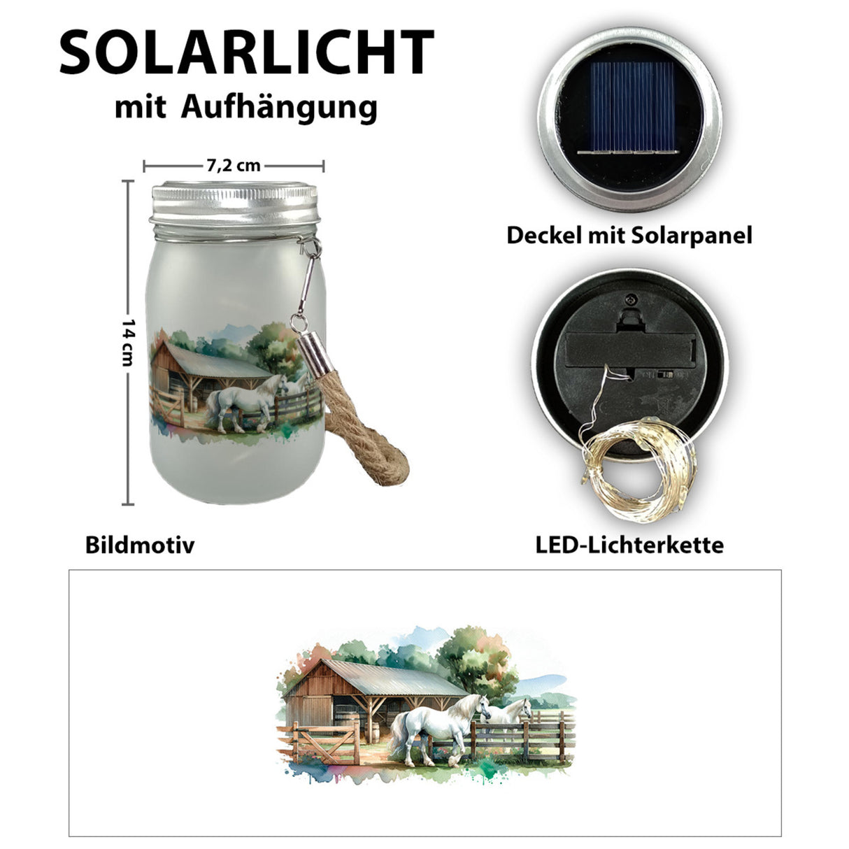 Pferdestall mit zwei Pferden Solarlicht