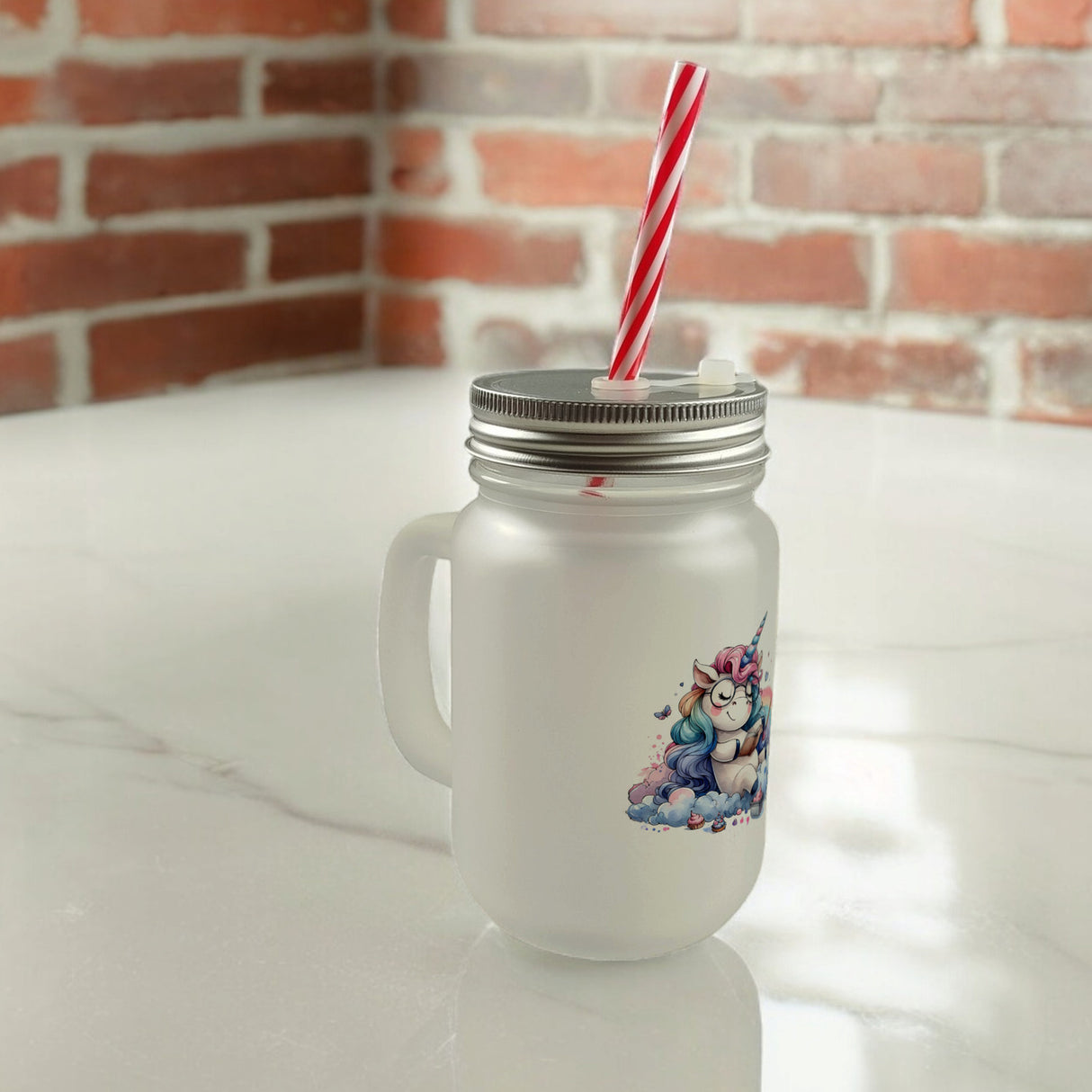 Träumendes Einhorn Trinkglas mit Bambusdeckel