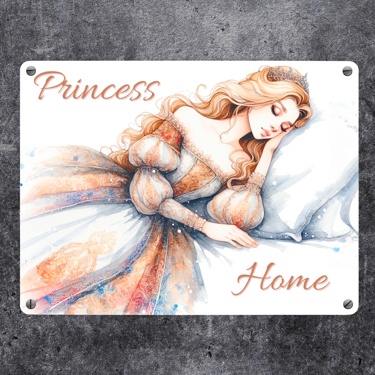Schlafende Prinzessin Metallschild in 15x20 cm mit Spruch Princess Home