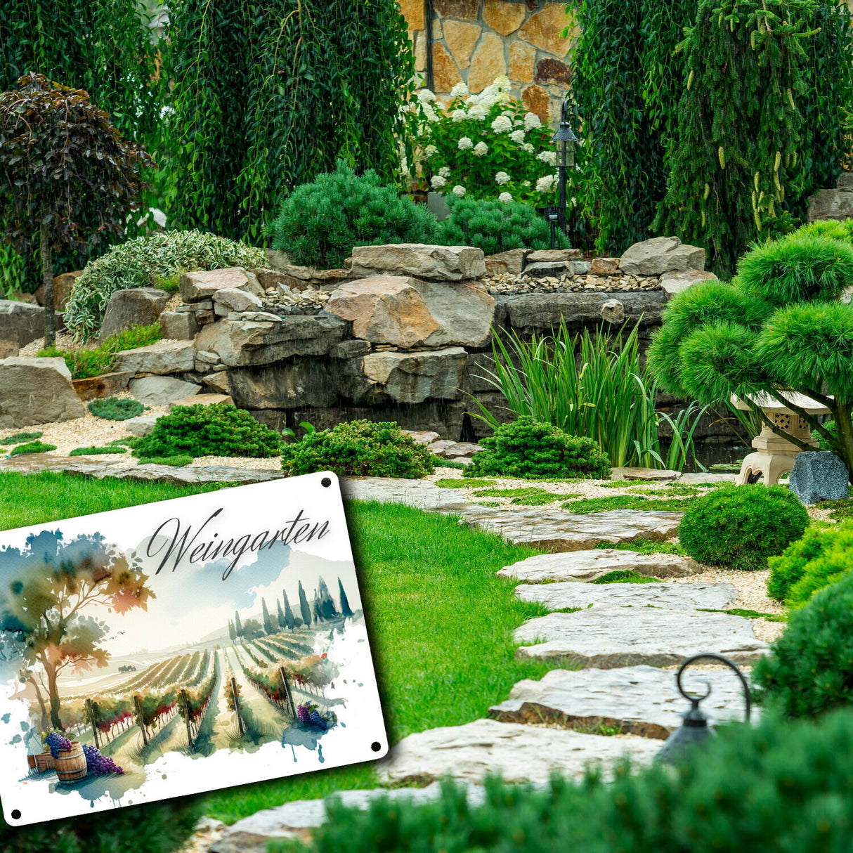 Weinberg Metallschild in 15x20 cm mit Spruch Weingarten