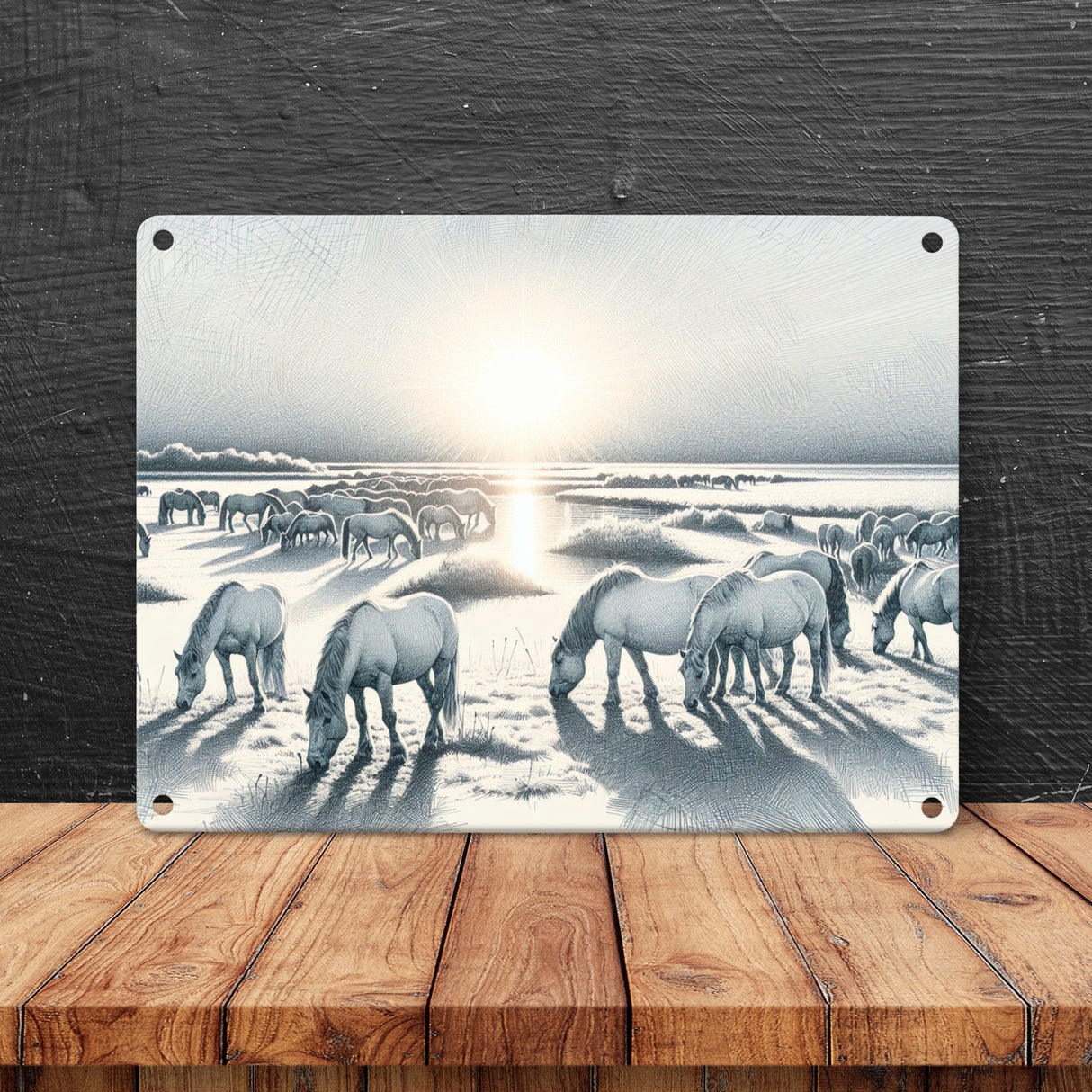 Landschaft mit Pferden Metallschild in 15x20 cm