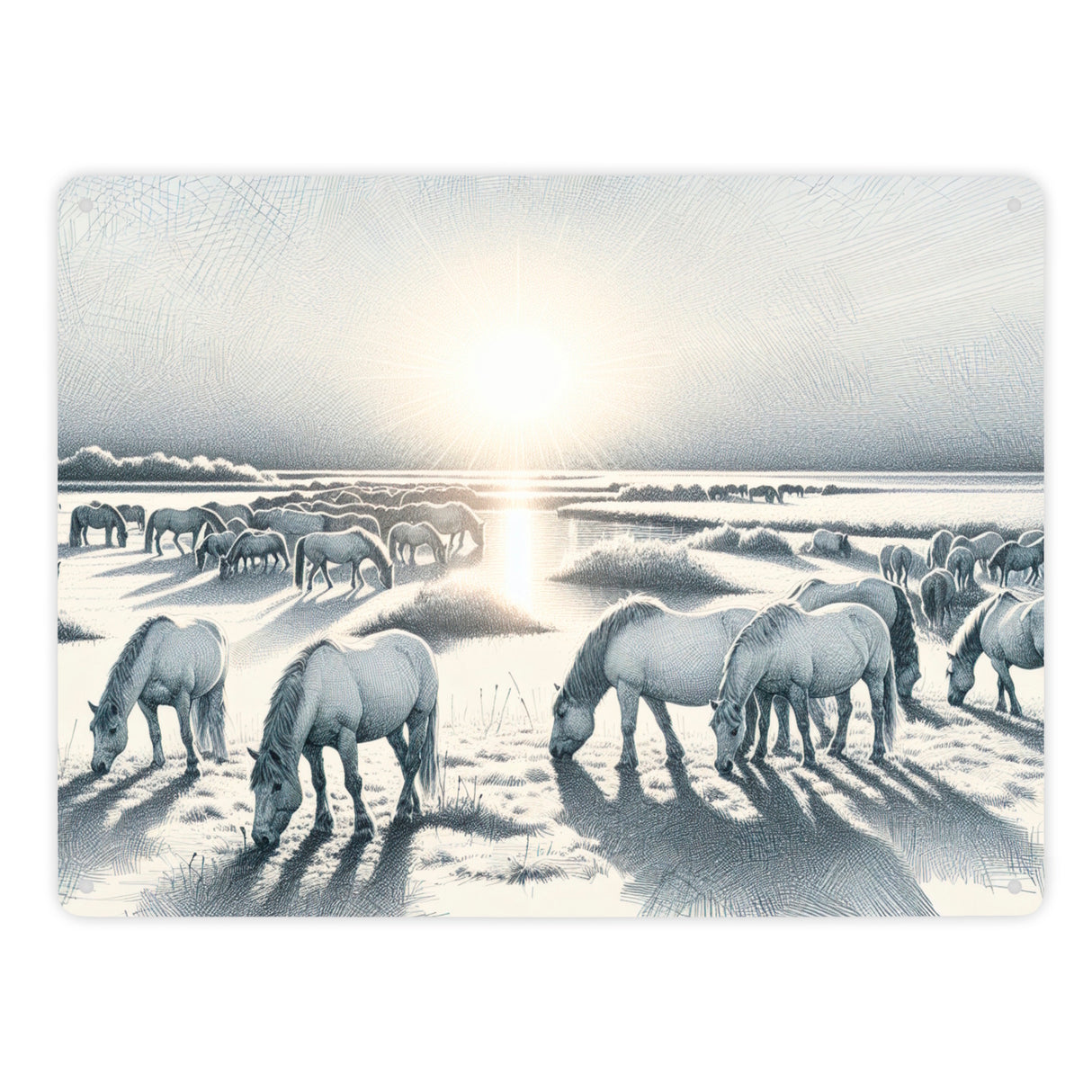 Landschaft mit Pferden Metallschild in 15x20 cm