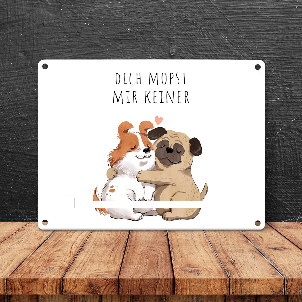 Mops Metallschild in 15x20 cm mit Spruch Dich mopst mir keiner