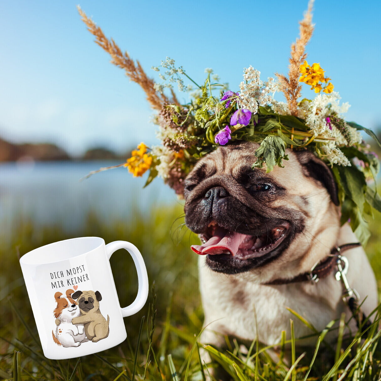 Mops Kaffeebecher mit Spruch Dich mopst mir keiner
