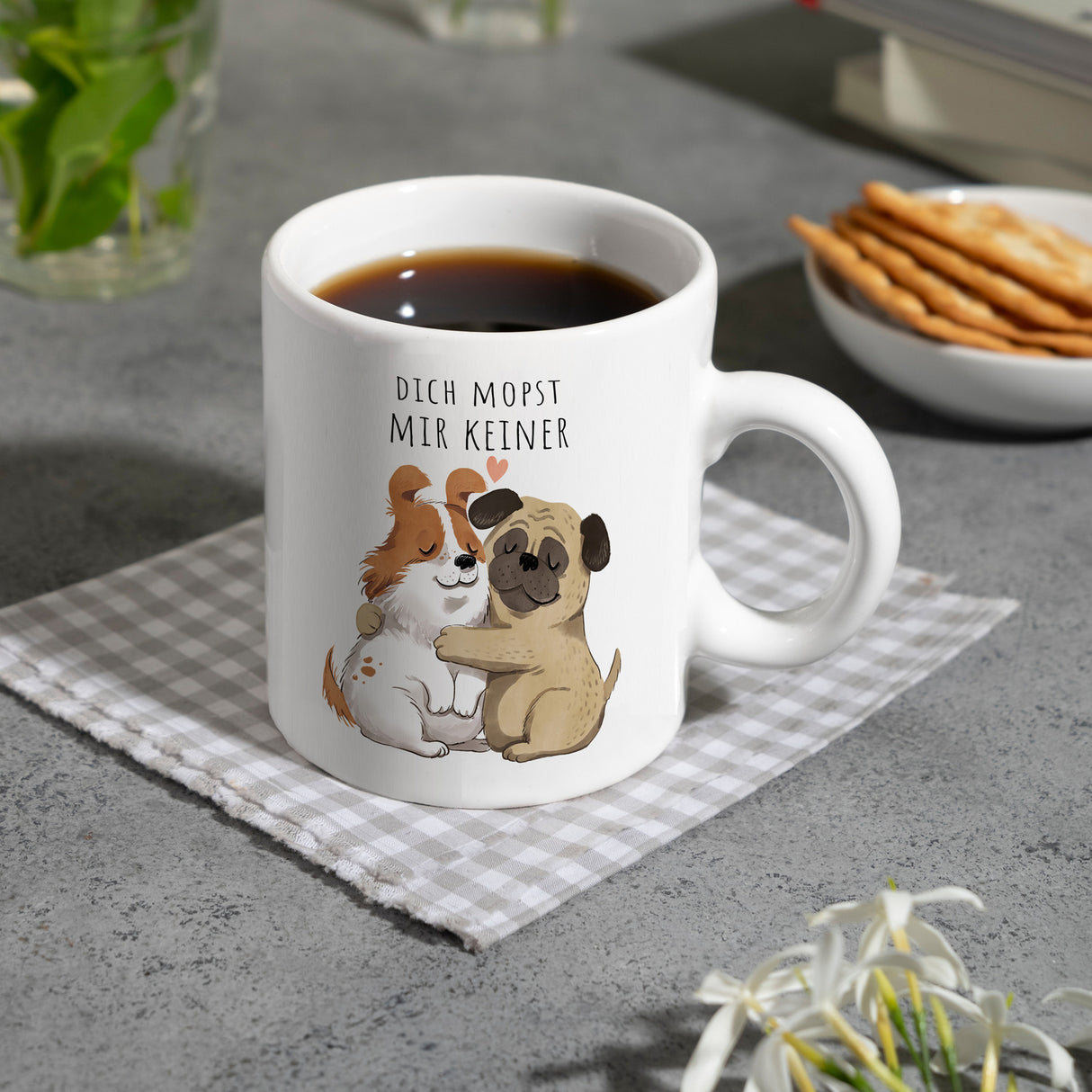 Mops Kaffeebecher mit Spruch Dich mopst mir keiner