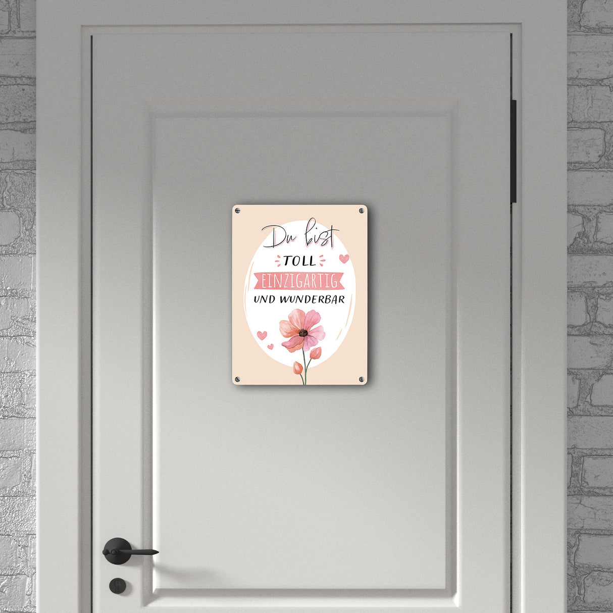 Blume Metallschild in 15x20 cm mit Spruch Du bist toll einzigartig und wunderbar